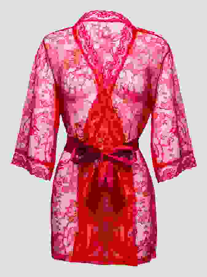Lovehoney Plus Size Flaunt Me Red Lace Robe, Red, hi-res